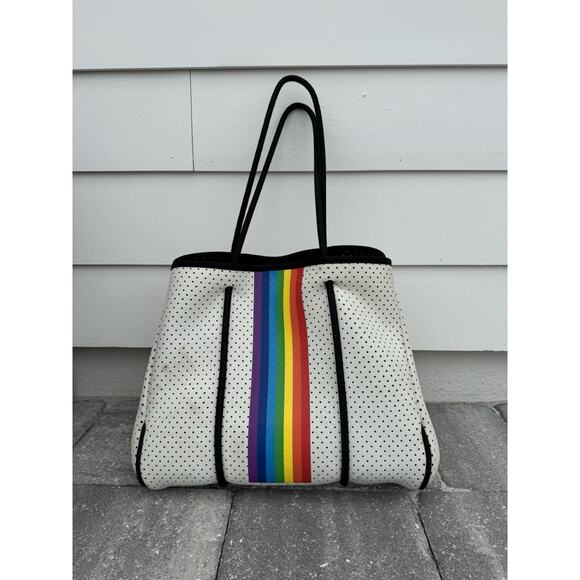 PARKER & HYDE Neoprene tote Bag Rainbow Stripe Perforated Designer - Picture 1 of 9